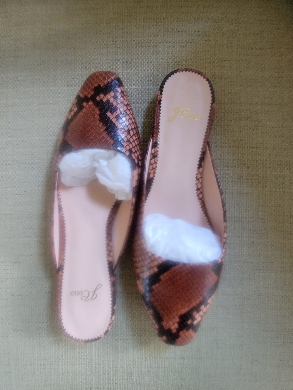 J. Crew Brown Snakeskin-Print Slip-On Mules